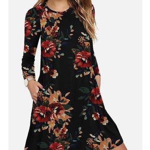 Boutique Black Floral Boho Swing Dress